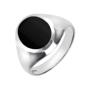 9ct White Gold Whitby Jet Medium Oval Signet Ring