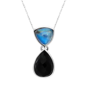 9ct White Gold Whitby Jet Moonstone Faceted Pear Drop Necklace D