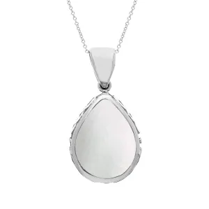 9ct White Gold Whitby Jet Mother Of Pearl Double Sided Celtic Pear Cut Fob Necklace