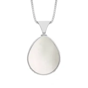 9ct White Gold Whitby Jet Mother of Pearl King's Coronation Hallmark Double Sided Pear-shaped Necklace D