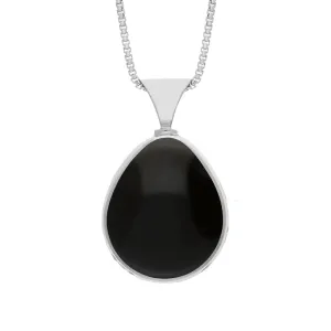 9ct White Gold Whitby Jet Mother of Pearl Queens Jubilee Hallmark Double Sided Pear-shaped Necklace D