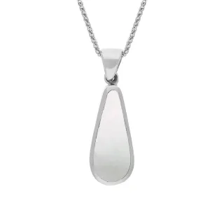 9ct White Gold Whitby Jet Mother Of Pearl Small Double Sided Pear Cut Fob Necklace