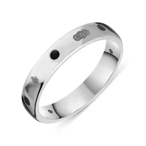 9ct White Gold Whitby Jet Queen's Jubilee Hallmark 4mm Ring D