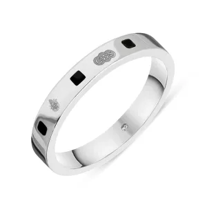 9ct White Gold Whitby Jet Queen's Jubilee Hallmark Princess Cut 3mm Ring D