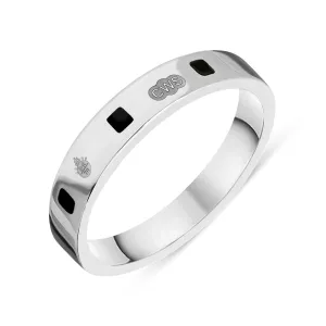 9ct White Gold Whitby Jet Queen's Jubilee Hallmark Princess Cut 4mm Ring D