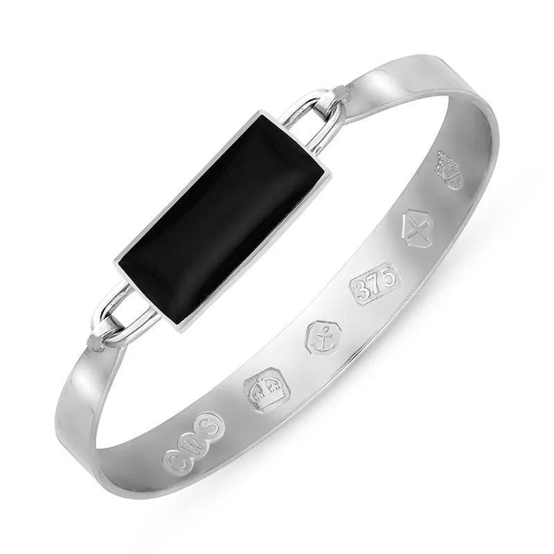 9ct White Gold Whitby Jet Queen's Jubilee Hallmark Wide Oblong Bangle D