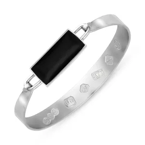 9ct White Gold Whitby Jet Queen's Jubilee Hallmark Wide Oblong Bangle D