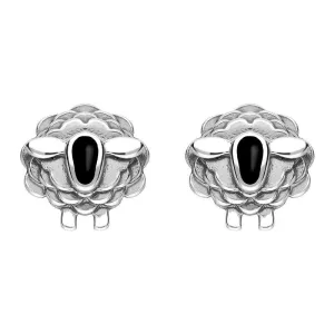 9ct White Gold Whitby Jet Sheep Stud Earrings