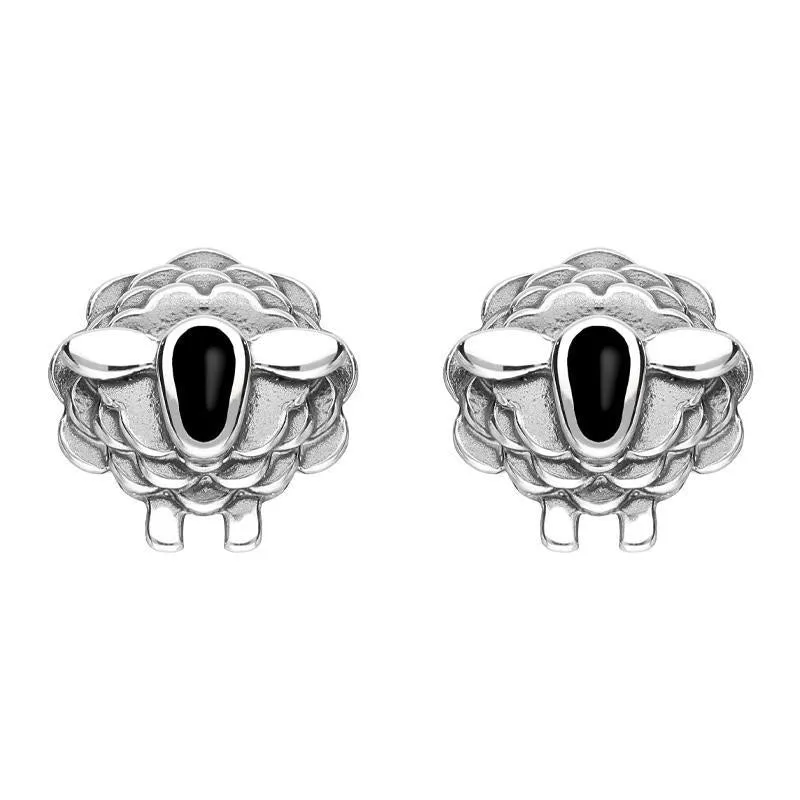 9ct White Gold Whitby Jet Sheep Stud Earrings