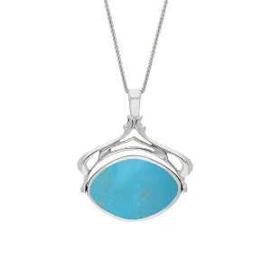 9ct White Gold Whitby Jet Turquoise Marquise Swivel Fob Necklace