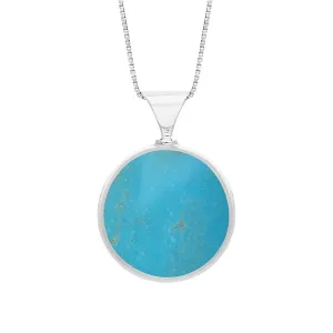 9ct White Gold Whitby Jet Turquoise Queens Jubilee Hallmark Double Sided Round Necklace D