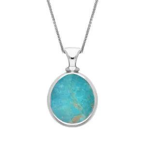 9ct White Gold Whitby Jet Turquoise Small Double Sided Pear Fob Necklace