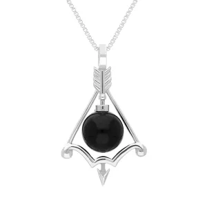 9ct White Gold Whitby Jet Zodiac Sagittarius 8mm Bead Pendant
