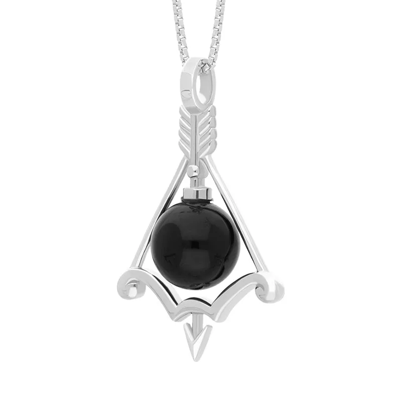 9ct White Gold Whitby Jet Zodiac Sagittarius 8mm Bead Pendant