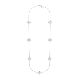 9ct White Gold White Mother of Pearl Bloom Four Leaf Clover Long Necklace