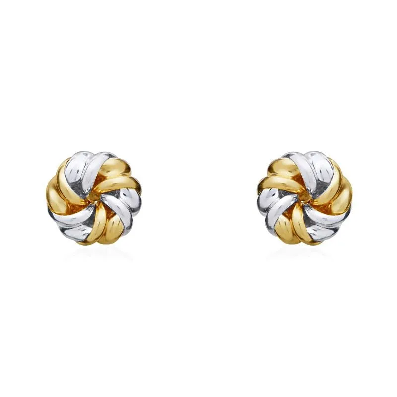 9ct Yellow and White Gold 6mm Twisted Ribbon Knot Stud Earrings