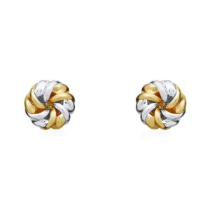 9ct Yellow and White Gold 6mm Twisted Ribbon Knot Stud Earrings