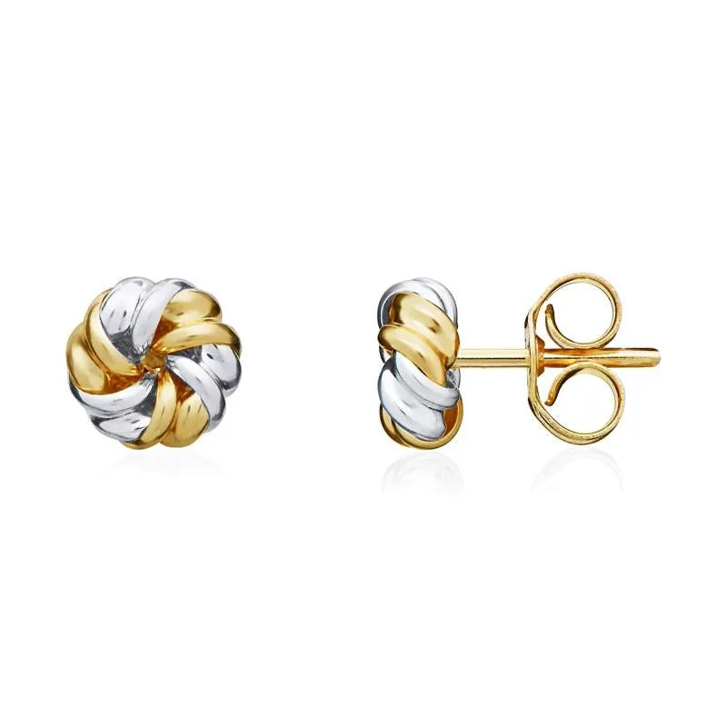 9ct Yellow and White Gold 6mm Twisted Ribbon Knot Stud Earrings
