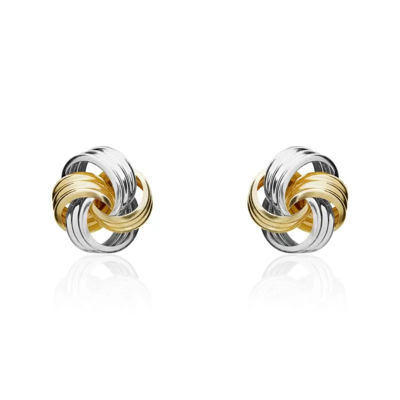 9ct Yellow and White Gold 8.5mm Ribbed Loop Knot Stud Earrings