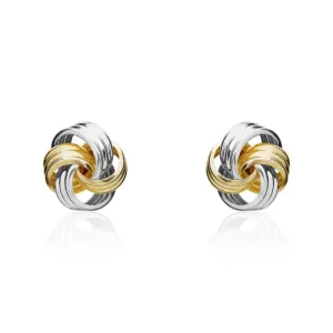 9ct Yellow and White Gold 8.5mm Ribbed Loop Knot Stud Earrings