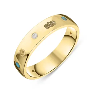 9ct Yellow Gold 0.08ct Diamond Turquoise King's Coronation Hallmark 5mm Ring D