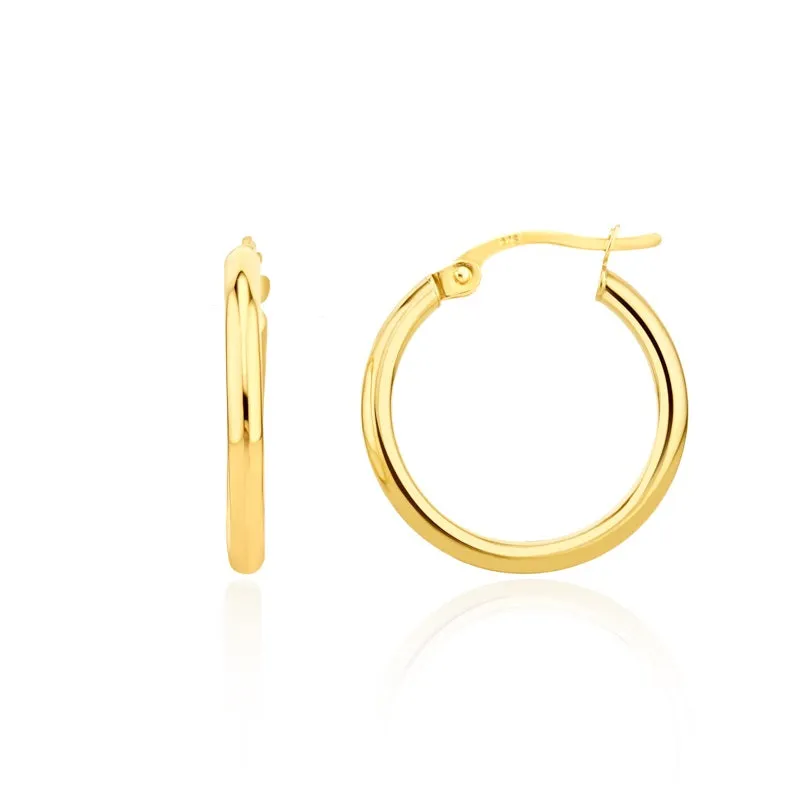 9ct Yellow Gold 14mm Hoop Earrings
