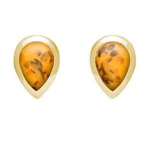 9ct Yellow Gold Amber Dinky Teardrop Stud Earrings