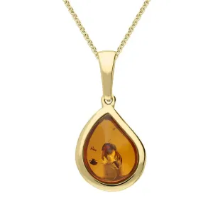 9ct Yellow Gold Amber Pear Shaped Necklace D