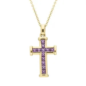 9ct Yellow Gold Amethyst Cross Necklace