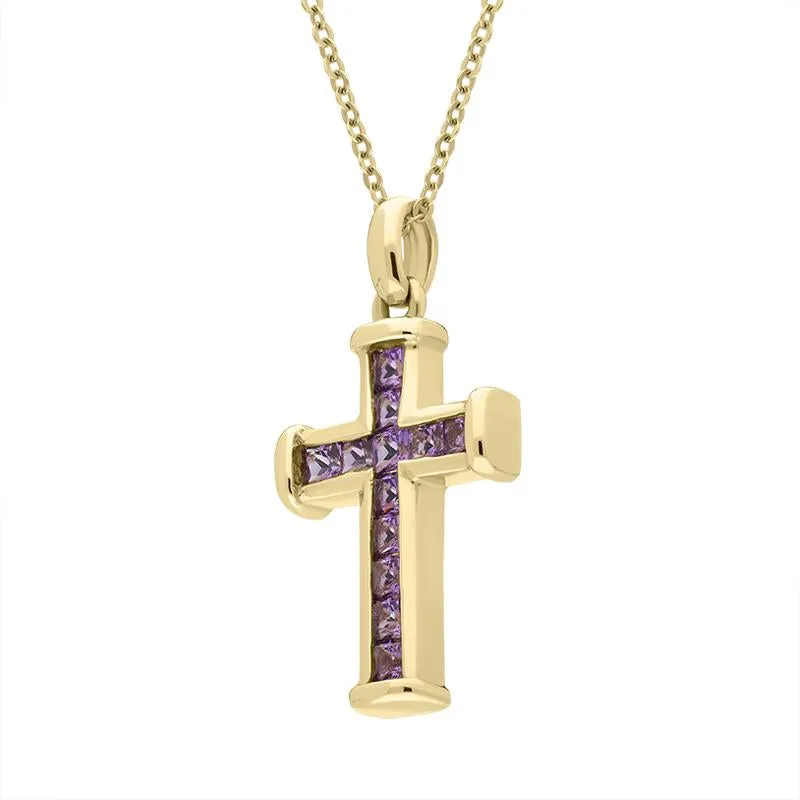 9ct Yellow Gold Amethyst Cross Necklace