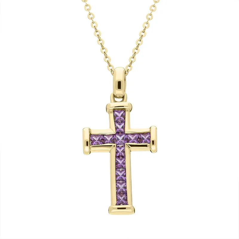 9ct Yellow Gold Amethyst Cross Necklace