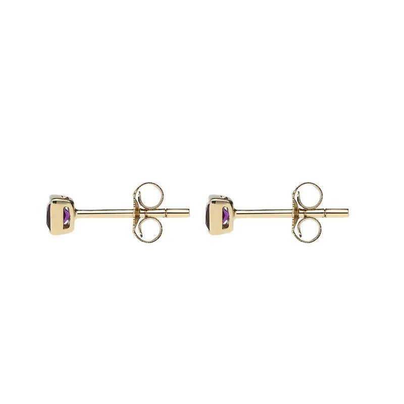 9ct Yellow Gold Amethyst Princess Cut 3mm Stud Earrings D