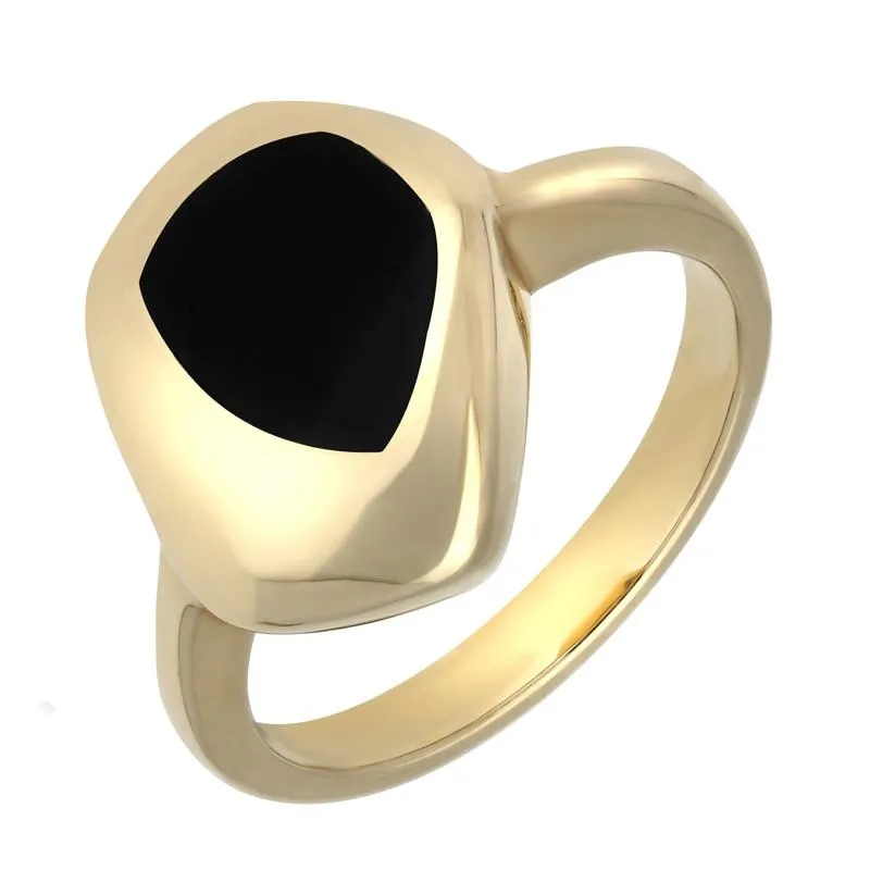 9ct Yellow Gold and Whitby Jet Freeform Pentagon Shape Ring