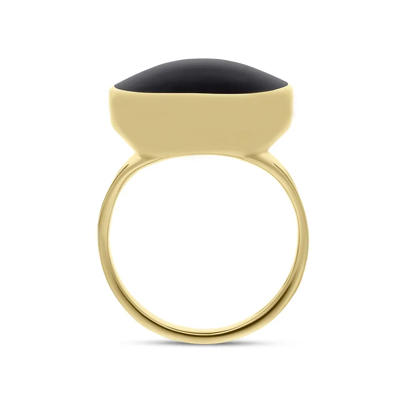 9ct Yellow Gold and Whitby Jet Oval Plain Edge Ring