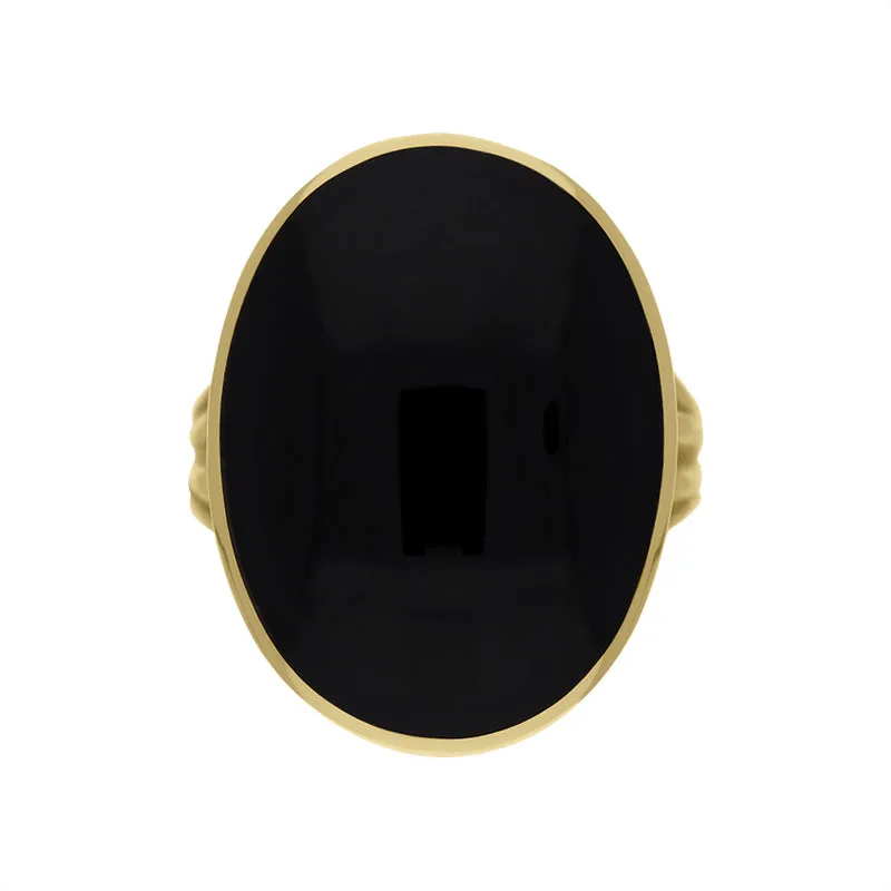 9ct Yellow Gold and Whitby Jet Oval Plain Edge Ring