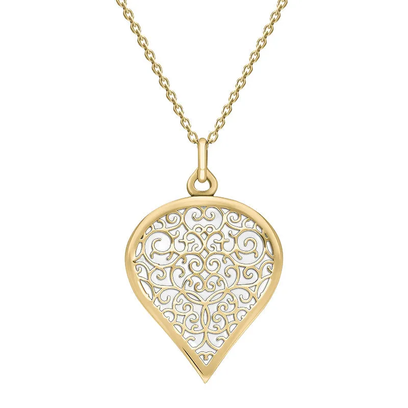 9ct Yellow Gold Bauxite Flore Filigree Large Heart Necklace