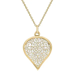 9ct Yellow Gold Bauxite Flore Filigree Large Heart Necklace