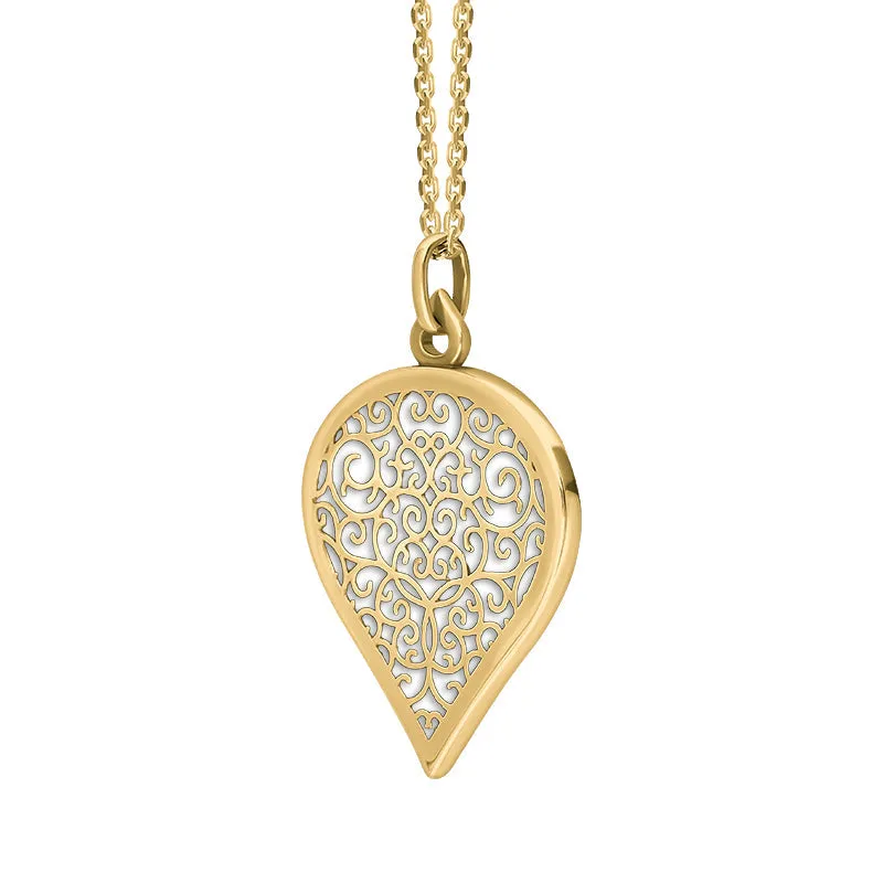 9ct Yellow Gold Bauxite Flore Filigree Large Heart Necklace