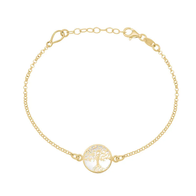 9ct Yellow Gold Bauxite Round Tree of Life Chain Bracelet