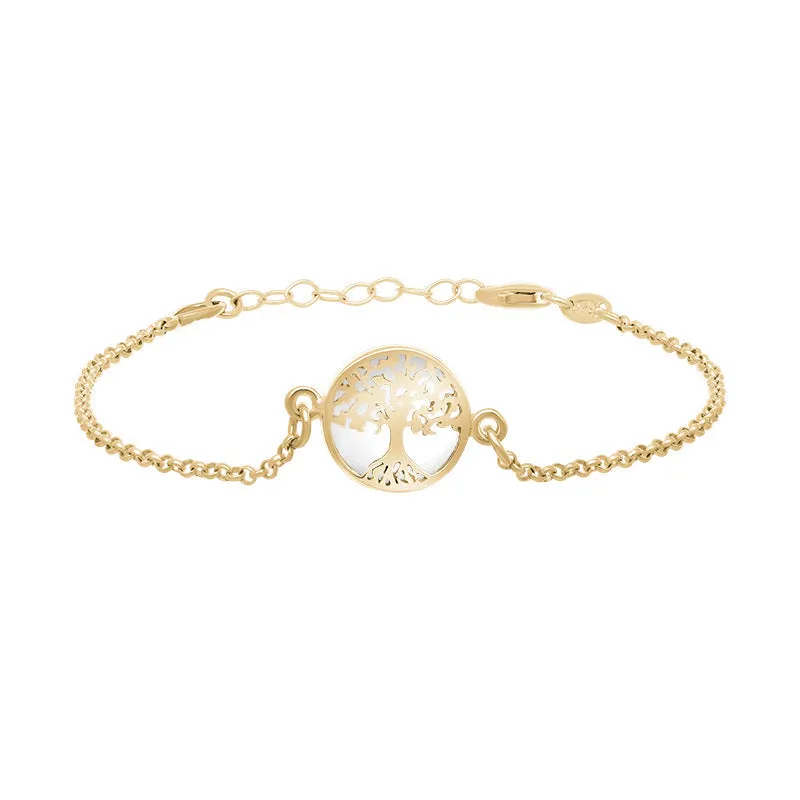 9ct Yellow Gold Bauxite Round Tree of Life Chain Bracelet