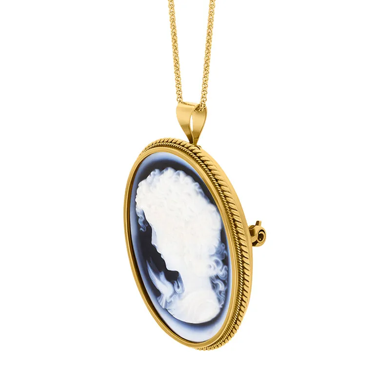 9ct Yellow Gold Black Agate White Silhouette Necklace D