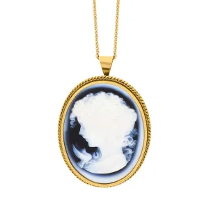 9ct Yellow Gold Black Agate White Silhouette Necklace D