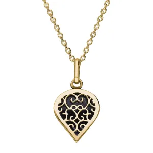9ct Yellow Gold Blue Goldstone Flore Filigree Small Heart Necklace