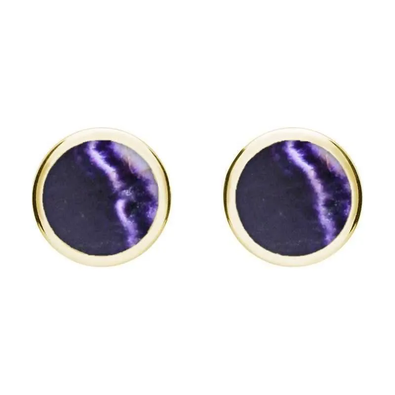 9ct Yellow Gold Blue John 10mm Round Stud Earrings