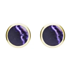 9ct Yellow Gold Blue John 10mm Round Stud Earrings