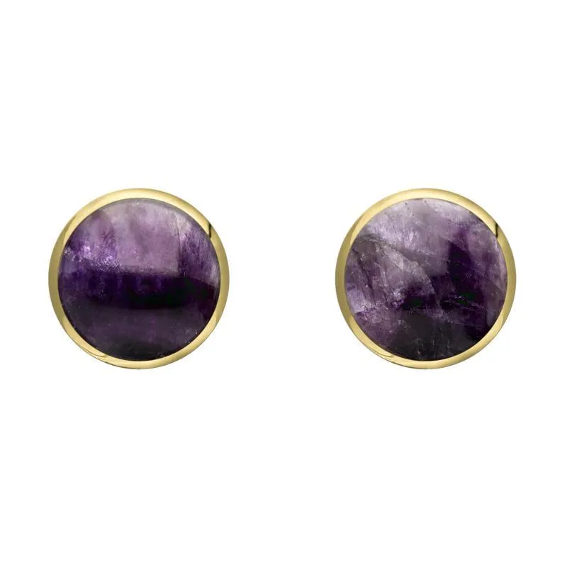 9ct Yellow Gold Blue John 6mm Classic Medium Round Stud Earrings
