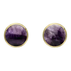 9ct Yellow Gold Blue John 8mm Classic Large Round Stud Earrings