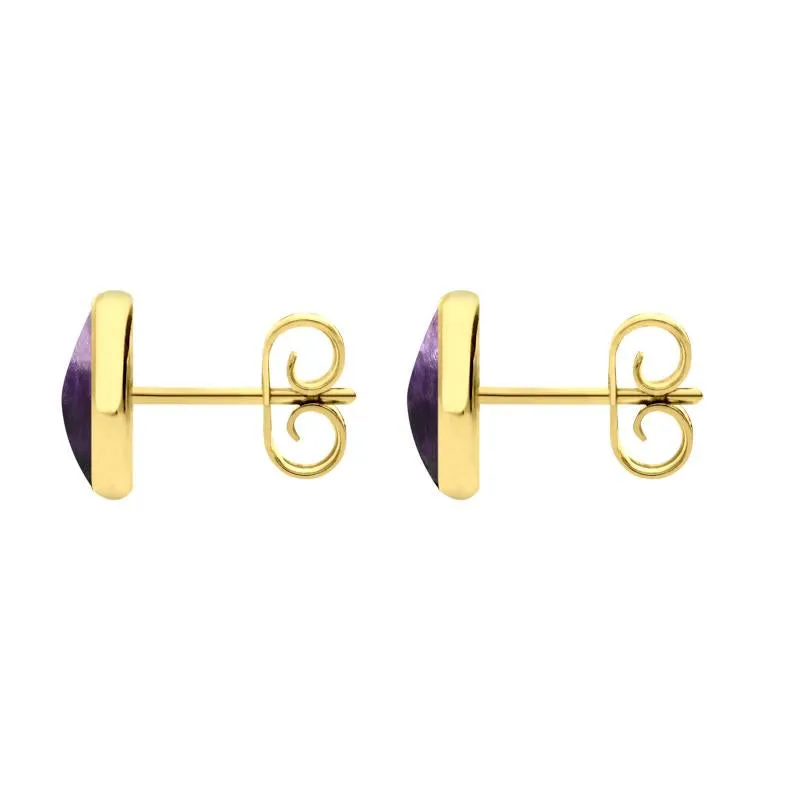 9ct Yellow Gold Blue John 8mm Classic Large Round Stud Earrings