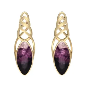 9ct Yellow Gold Blue John Celtic Long Marquise Stud Earrings