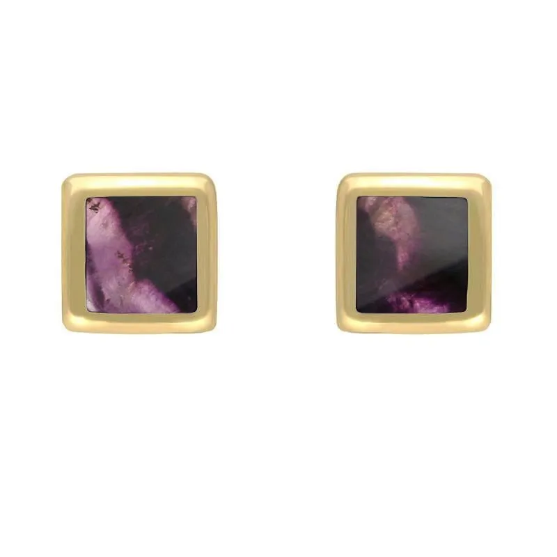 9ct Yellow Gold Blue John Dinky Square Stud Earrings